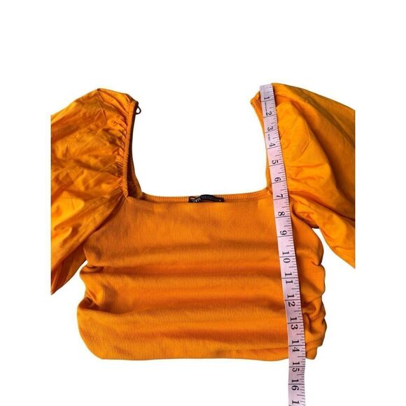 ZARA Bold & Bright Puff Sleeve Crop Top In Marigold Orange Yellow Size M - Picture 8 of 11
